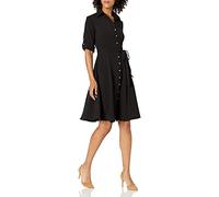 SHARAGANO Robe Chemise plissée boutonnée sur Le Devant pour Femme, Très Noir, 46