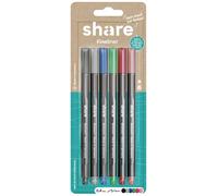share 4-0006-6 Stylo feutre fin noir, gris, bleu, vert, rouge, orange 0.4 mm 1 set