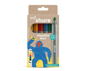 share Lot de 6 feutres Maxi - Lot de 6 feutres - Offre une leçon pour un enfant scolaire - Feutre écologique avec couleurs vives et épaisseur de trait flexible, multicolore