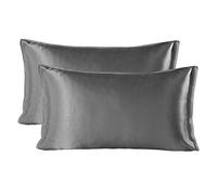 SHARE SILK Taie d'oreiller en Soie Naturelle de mûrier 22 Momme 2 Pièces, 100% Soie de Murier Taie Oreiller Bienfaits Cheveux et Peau avec Fermeture de l'enveloppe (50x66 cm, Gris)