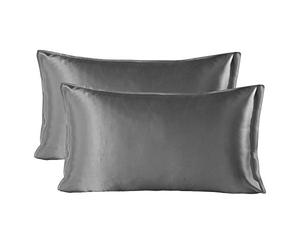 SHARE SILK Taie d'oreiller en Soie Naturelle de mûrier 22 Momme 2 Pièces, 100% Soie de Murier Taie Oreiller Bienfaits Cheveux et Peau avec Fermeture de l'enveloppe (50x66 cm, Gris)