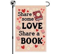 Share Some Love Share A Book Drapeau de jardin, double face pour décoration de pelouse de ferme, idée de livres de partage communautaire