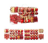 SHareconn 2025 Nouveau modèle, Ensemble de 106 Boules de Noël décoratives, Boules décoratives en Plastique incassables, idéales pour décorer Le Sapin de Noël,Rouge Rubis et Or