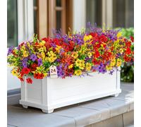 SHareconn 24 Bouquets Fleurs Artificielles Extérieur, Fausses Plantes Violette et Lavande, Décoration Résistante aux UV pour Jardin Mariage Vase, Rouge/Jaune/Violet