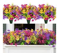 SHareconn 24 Bouquets Fleurs Artificielles Extérieur, Fausses Plantes Violette et Lavande, Décoration Résistante aux UV pour Jardin Mariage Vase, Rose/Jaune/Violet