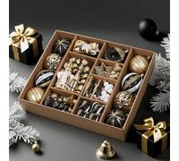SHareconn 70 Boules de Noël Personnalisées Noir & Blanc Or Set,Boules en Plastique Incassables pour Décoration d'arbre de Noël,fête de Vacances avec Cordes pré-attachées,Décoration Noel Intérieur