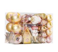 SHareconn 86pcs Boules d’Arbre de Noël Ornements, Boules Décoratives en Plastique Incassables pour Décorations d’Arbre de Noël, Décoration de Fête de Mariage, Ornements Festifs, Or et Rose