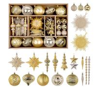 SHareconn Boule de Noël 80 pièces 4-12,5 cm Boules en Plastique doré incassables pour décorations d'arbre de Noël Décoration de fête de Vacances avec Ficelle de Suspension Or foncé et Clair