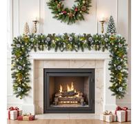 SHareconn Guirlande de Noël Artificielle Pré-Illuminée 270 cm, avec Baies Rouges et Pommes de Pin, avec Lumières Multicolores et Fonction Minuterie, pour Cheminée D'escaliers de Noël, 9FT (Neiger)