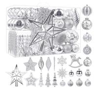 SHareconn Lot de 100 Boule de Noel, Boules de Noël en Plastique Incassable, Grandes Decoration Sapin de Noel, pour Decoration Noel Extérieur ou Intérieure, Décorer Sapin de Noël, Argent