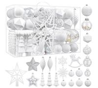 SHareconn Lot de 100 Boule de Noel, Boules de Noël en Plastique Incassable, Grandes Décorations Sapin de Noel, pour Decoration Noel Extérieur ou Intérieure, Décorer Sapin de Noël, Blanche