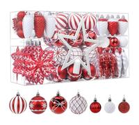 SHareconn Lot de 106 décorations de Noël en plastique incassable pour sapin de Noël, vacances, fête de mariage avec crochets inclus, rouge et blanc