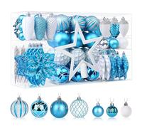 SHareconn Lot de 106 décorations de Noël en plastique incassable pour sapin de Noël, vacances, fête de mariage avec crochets inclus, bleu et blanc argent
