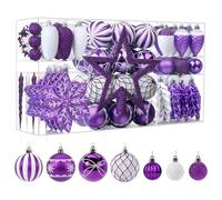 SHareconn Lot de 106 décorations de Noël en plastique incassable pour sapin de Noël, vacances, fête de mariage avec crochets inclus, violet et blanc