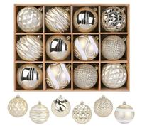 SHareconn Lot de 12 boules de Noël colorées en plastique incassable à suspendre pour sapin de Noël, fêtes, mariage avec cordon (doré et blanc)