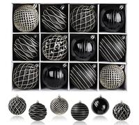 SHareconn Lot de 12 Boules de Noël Plastique Colorées Incassables pour Décoration de Sapin de Noël, de Fête, Mariage avec Crochet,8cm,Noir & Or
