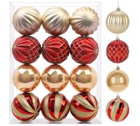 SHareconn Lot de 12 Pcs 80mm Boules de Noël colorées en Plastique incassable pour Sapin de Noël, décoration de fête, Mariage,Rouge & Or