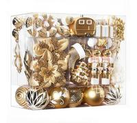 SHareconn Lot de 135 Boules de Noel, Boules de Noël en Plastique Incassable, Décorations Sapin de Noel, pour Decoration Noel Extérieur ou Intérieure, Décorer Sapin de Noël (Or et Blanc)