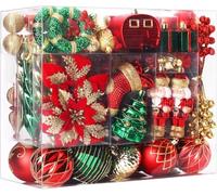 SHareconn Lot de 135 Boules de Noel, Boules de Noël en Plastique Incassable, Décorations Sapin de Noel, pour Decoration Noel Extérieur ou Intérieure, Décorer Sapin de Noël (Rouge, Vert et Or)