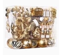 SHareconn Lot de 135 Boules de Noel, Boules de Noël en Plastique Incassable, Décorations Sapin de Noel, pour Decoration Noel Extérieur ou Intérieure, Décorer Sapin de Noël (Or et Blanc)