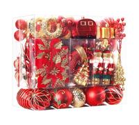 SHareconn Lot de 135 Boules de Noel, Boules de Noël en Plastique Incassable, Décorations Sapin de Noel, pour Decoration Noel Extérieur ou Intérieure, Décorer Sapin de Noël (Rouge et Or)