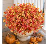 SHareconn Lot de 20 Marguerites Artificielles - Fleurs Faux Résistantes aux UV pour Déco Intérieur/Extérieur, Tiges Réalistes Orange-Jaune avec Feuilles d'Eucalyptus