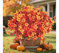 SHareconn Lot de 20 Marguerites Artificielles - Fleurs Faux Résistantes aux UV pour Déco Intérieur/Extérieur, Tiges Réalistes Orange Jaune Marron avec Feuilles d'Eucalyptus