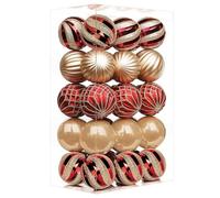 SHareconn Lot de 30 Boules de Noël colorées en Plastique incassable pour Sapin de Noël, décoration de fête, Mariage (60 mm, Rouge et doré)