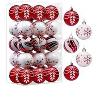 SHareconn Lot de 30 Boules de Noël colorées en Plastique incassable pour Sapin de Noël, décoration de fête, Mariage (60 mm, Rouge & Blanc)