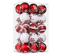 SHareconn Lot de 30 Boules de Noël colorées en Plastique incassable pour Sapin de Noël, décoration de fête, Mariage (60 mm, Rouge et Blanc)