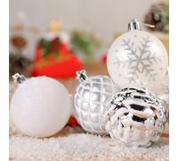 SHareconn Lot de 30 Boules de Noël colorées en Plastique incassable pour Sapin de Noël, décoration de fête, Mariage (60 mm,Blanc & Argenté)