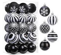 SHareconn Lot de 30 Pcs 60mm Boules de Noël colorées en Plastique incassable pour Sapin de Noël, décoration de fête, Mariage,Noir & Blanc