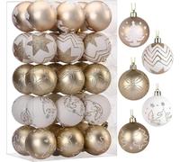 SHareconn Lot de 30 Pcs 60mm Boules de Noël colorées en Plastique incassable pour Sapin de Noël, décoration de fête, Mariage,Champagne Doré & Blanc