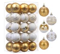 SHareconn Lot de 30 Pcs 60mm Boules de Noël colorées en Plastique incassable pour Sapin de Noël, décoration de fête, Mariage,Or et Blanc