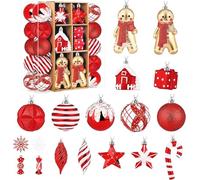 SHareconn Lot de 65 Boule de Noel, Boules de Noël en Plastique Incassable, Décorations Sapin de Noel, pour Decoration Noel Extérieur ou Intérieure, Décorer Sapin de Noël, Rouge et Blanc