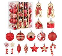 SHareconn Lot de 65 Boule de Noel, Boules de Noël en Plastique Incassable, Décorations Sapin de Noel, pour Decoration Noel Extérieur ou Intérieure, Décorer Sapin de Noël, Rouge & Or