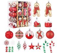 SHareconn Lot de 65 Boule de Noel, Boules de Noël en Plastique Incassable, Décorations Sapin de Noel, pour Decoration Noel Extérieur ou Intérieure, Décorer Sapin de Noël, Rouge & Vert & Blanc
