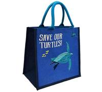 Shared Earth Sac à provisions en jute avec imprimé tortues, Save The Turtles!, 30 x 30 x 20 cm, naturel