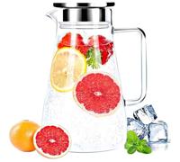 Sharemee - Carafe en Verre Résistant à la Chaleur pichet en verre|Carafe d'eau de Borosilicate Couvercle en Acier Inoxydable pour jus, 1.8L