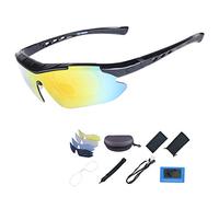 ShareWe Lunettes de Cyclisme avec 5 Lentilles Interchangeables Lunettes de Soleil Polarisées Sports pour Hommes Femmes Cyclisme Moto Ski Pêche Golf Baseball Course (Noir)