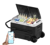 SHAREWIN Réfrigérateur de voiture, double zone de contrôle de la température, réfrigérateur congélateur pour voiture, contrôle par application, -15,6 °C à 20 °C, 12/24 V CC 100 ~ 240 V AC, roues