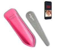 SHARFT, Lime a Ongles Pierre Naturelle des Pyrénées 2 finitions avec étui CUIR de couleur Rose. Format 105x20x5mm en biseau. Utilisable toutes faces. Lavable, Durable, Naturel et MADE IN FRANCE.
