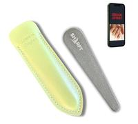 SHARFT, Lime a Ongles Pierre Naturelle des Pyrénées 2 finitions avec étui CUIR de couleur Verte. Format 105x20x5mm en biseau. Utilisable toutes faces. Lavable, Durable, Naturel et MADE IN FRANCE.
