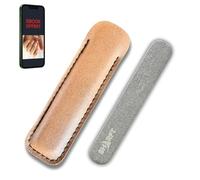 SHARFT, Lime a Ongles Pierre Naturelle des Pyrénées avec étui PVC de couleur Marron. Format traditionnel 100x15x5mm plate. Utilisable sur toutes les faces. Lavable, Durable, Naturel et MADE IN FRANCE.