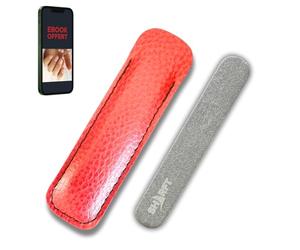SHARFT, Lime a Ongles Pierre Naturelle des Pyrénées avec étui PVC de couleur Rouge. Format traditionnel 100x15x5mm plate. Utilisable sur toutes les faces. Lavable, Durable, Naturel et MADE IN FRANCE.