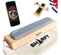 SHARFT, Pierre à aiguiser naturelle des Pyrénées équiv. 800/1000 + socle en bois. Pierre à aiguiser 2 grains 200mm. MADE IN FRANCE.