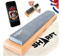 SHARFT, Pierre à aiguiser naturelle des Pyrénées équivalent grain 1000 + socle en bois. Pierre à aiguiser 300mm. MADE IN FRANCE.