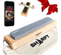 SHARFT Pierre à Aiguiser Naturelle Pyrénées 800/1000 avec Socle Bois - Aiguiseur Couteaux Cuisine Pro 200mm - Made in France.