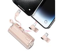 SHARGE Flow Mini chargeur portable, 5000 mAh avec double prises et câble intégré, batterie externe USB-C Lightning pour iPhone 16 15 14, Galaxy S23, Note20