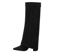 Shark Boots Bottes montantes à talon pour femme | Bottes hautes élégantes rétro en daim - Bottes de transition unies - Bottes de transition occidentales à enfiler pour fête